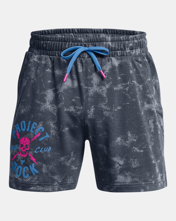 Men's Project Rock Rival Terry Printed Shorts in Gray image number 4